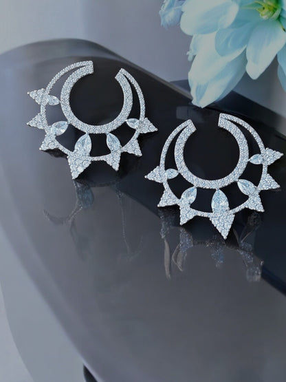 Dazzling CZ Crescent Moon Ear Cuffs with Marquise Crystals