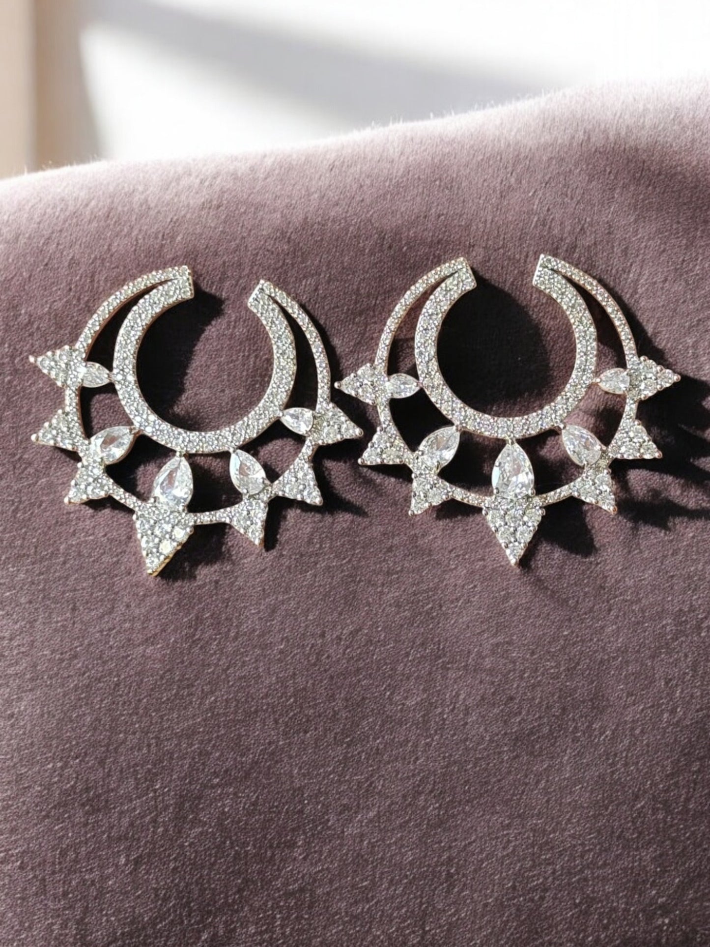 Dazzling CZ Crescent Moon Ear Cuffs with Marquise Crystals