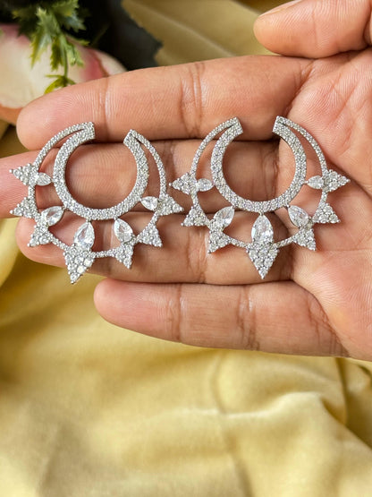 Dazzling CZ Crescent Moon Ear Cuffs with Marquise Crystals