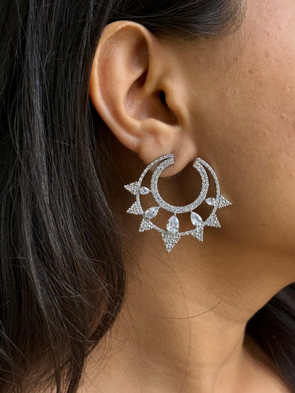 Dazzling CZ Crescent Moon Ear Cuffs with Marquise Crystals