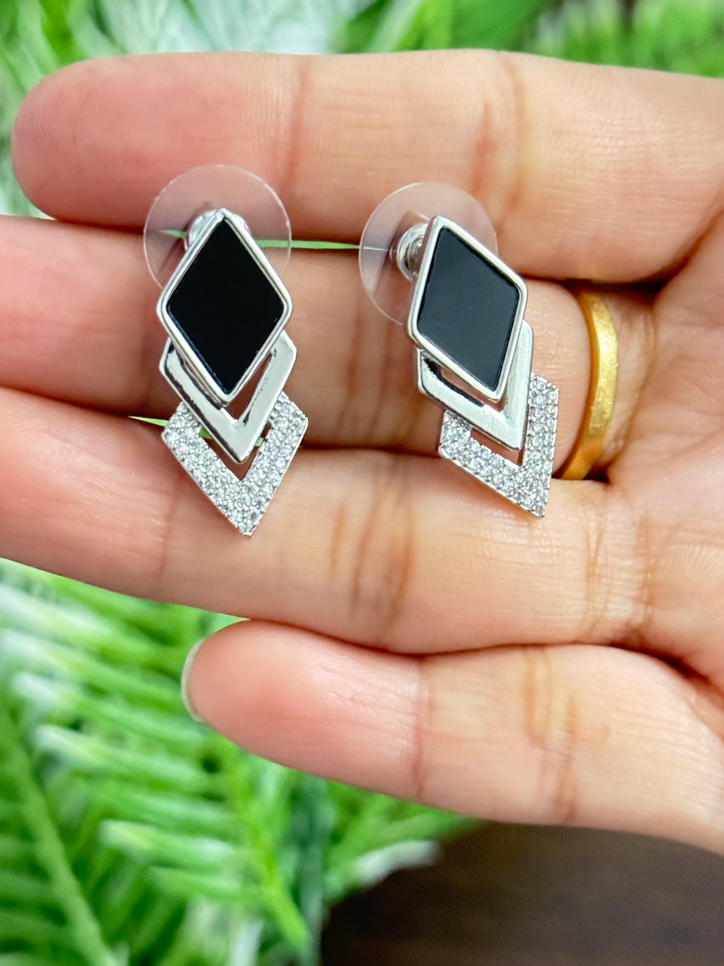 Geometric CZ Stone Drop Earrings