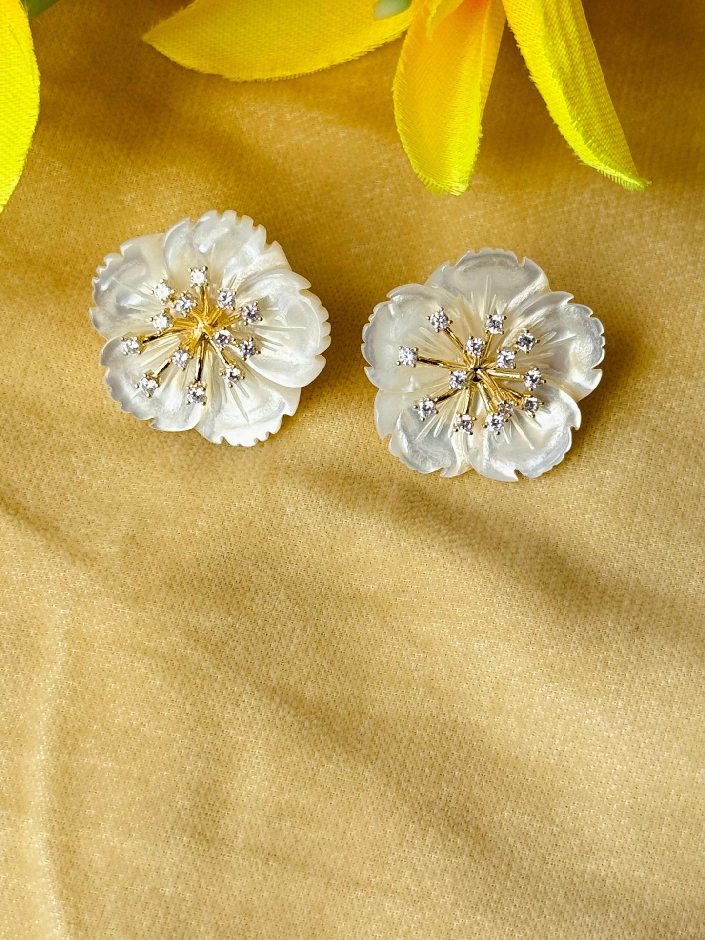 CZ-Studded Petal Pearl Earrings