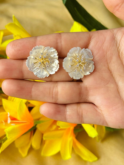 CZ-Studded Petal Pearl Earrings