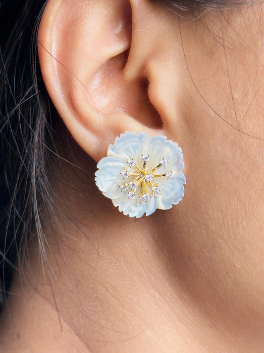 CZ-Studded Petal Pearl Earrings