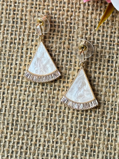 Mother of Pearl CZ Triangle Earrings