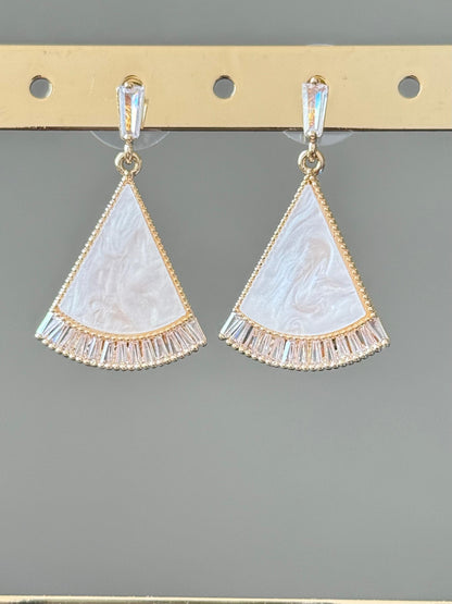 Mother of Pearl CZ Triangle Earrings