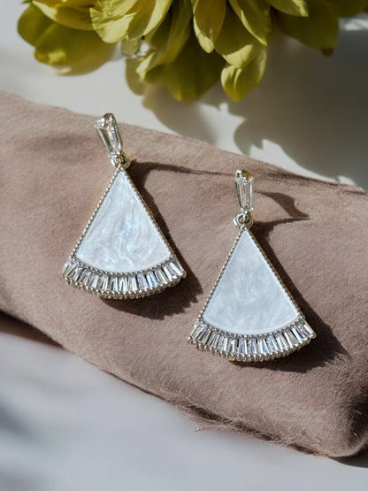 Mother of Pearl CZ Triangle Earrings