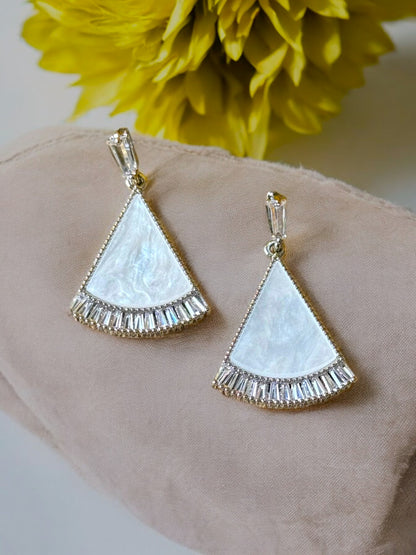 Mother of Pearl CZ Triangle Earrings