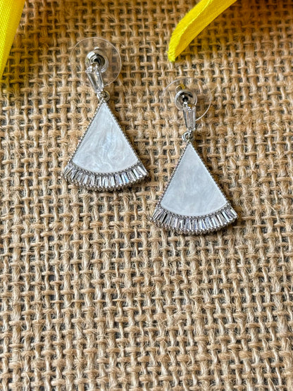 Mother of Pearl CZ Triangle Earrings