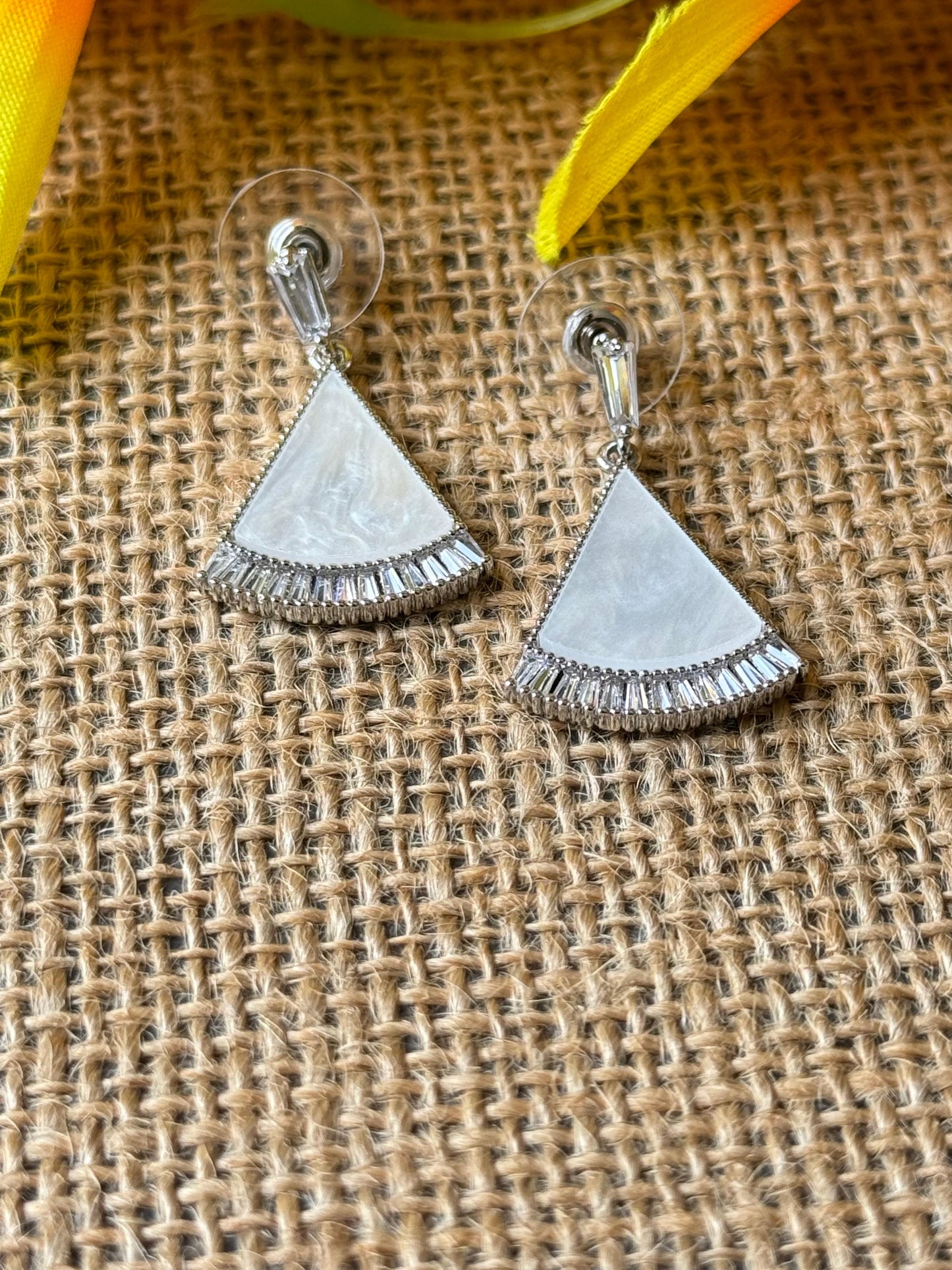 Mother of Pearl CZ Triangle Earrings