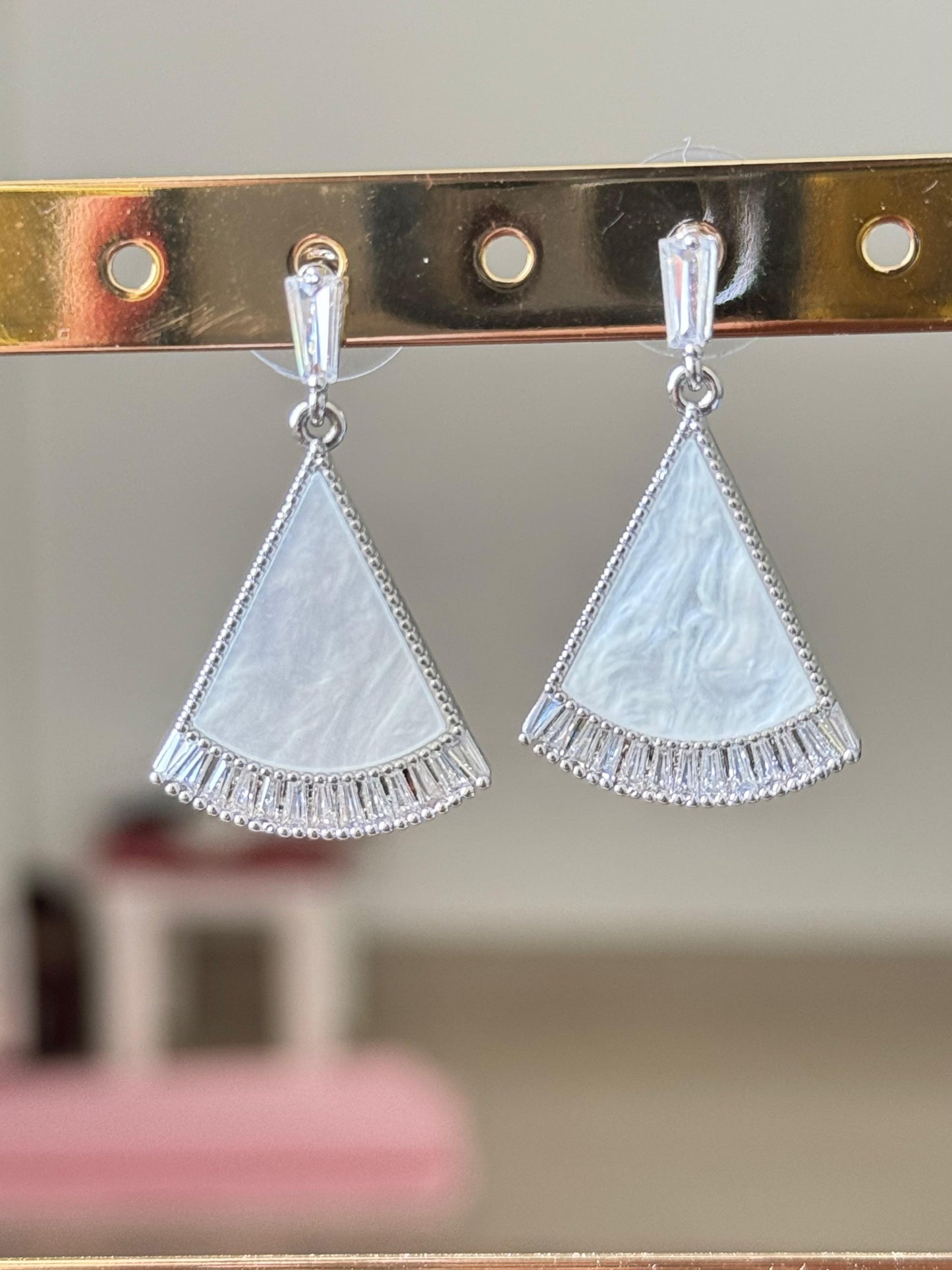 Mother of Pearl CZ Triangle Earrings