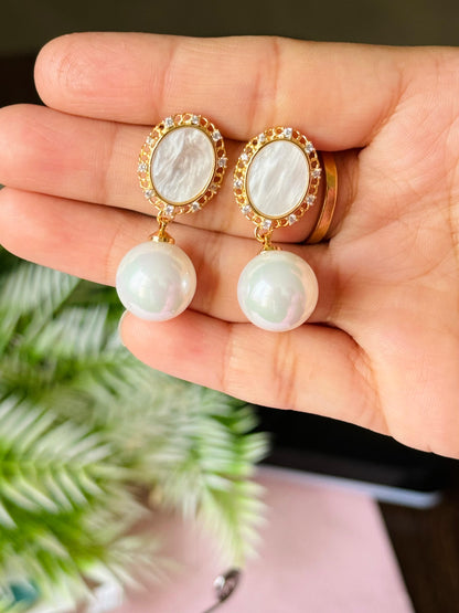 Luminous CZ Pearl Mother-of-Pearl Drop Earrings