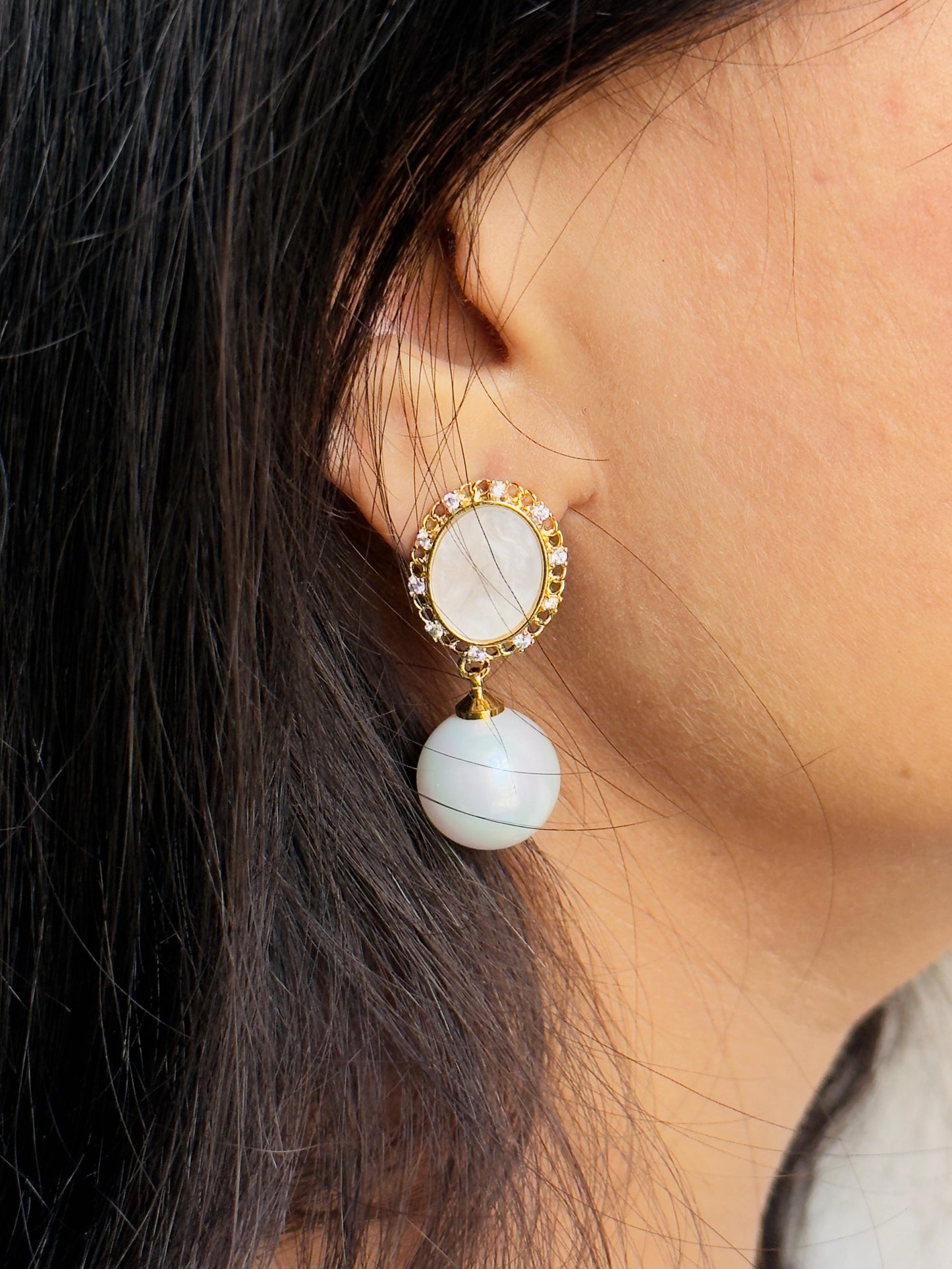 Luminous CZ Pearl Mother-of-Pearl Drop Earrings