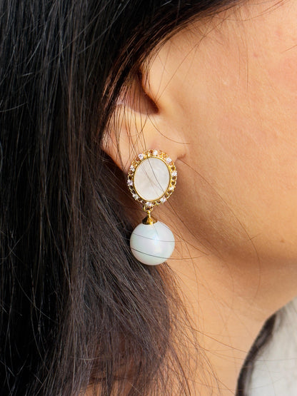 Luminous CZ Pearl Mother-of-Pearl Drop Earrings