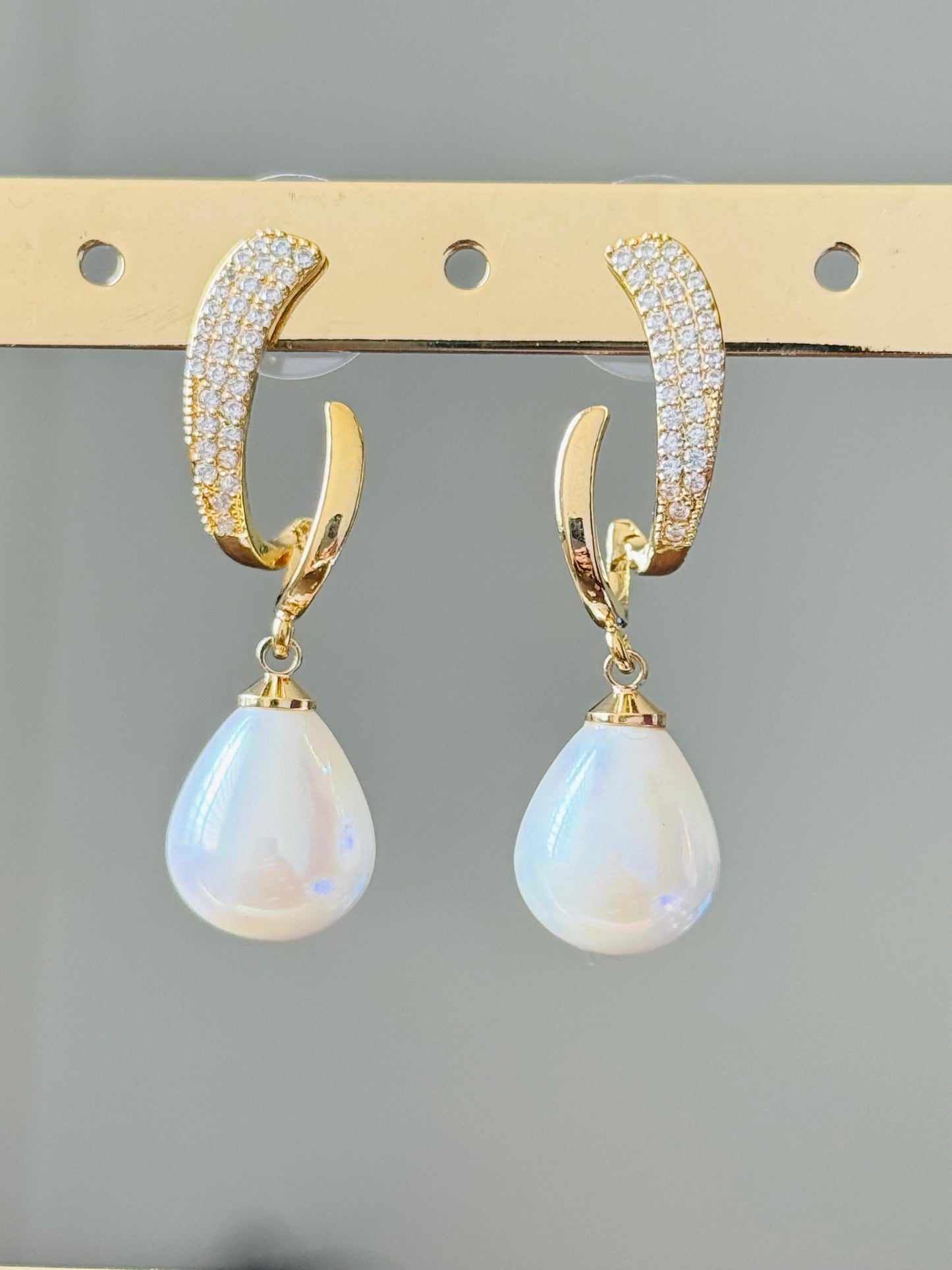 Elegant CZ Opal Drop Earrings