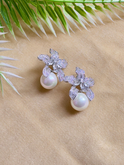 Floral Pearl CZ Studs