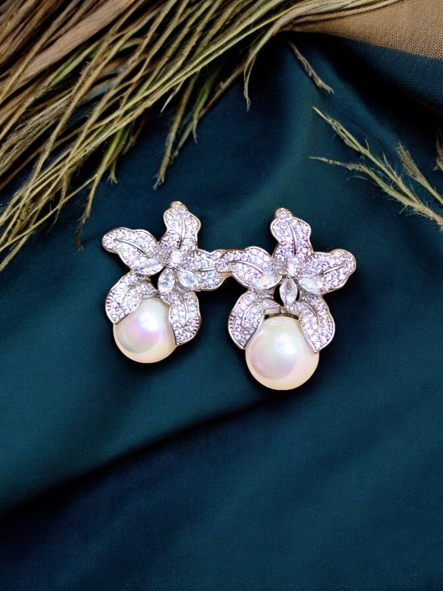 Floral Pearl CZ Studs