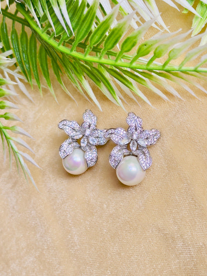 Floral Pearl CZ Studs