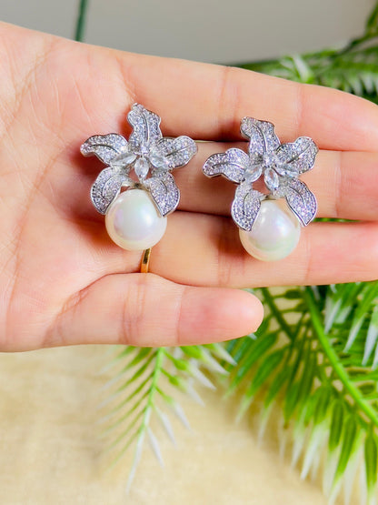 Floral Pearl CZ Studs