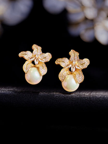 Floral Pearl CZ Studs