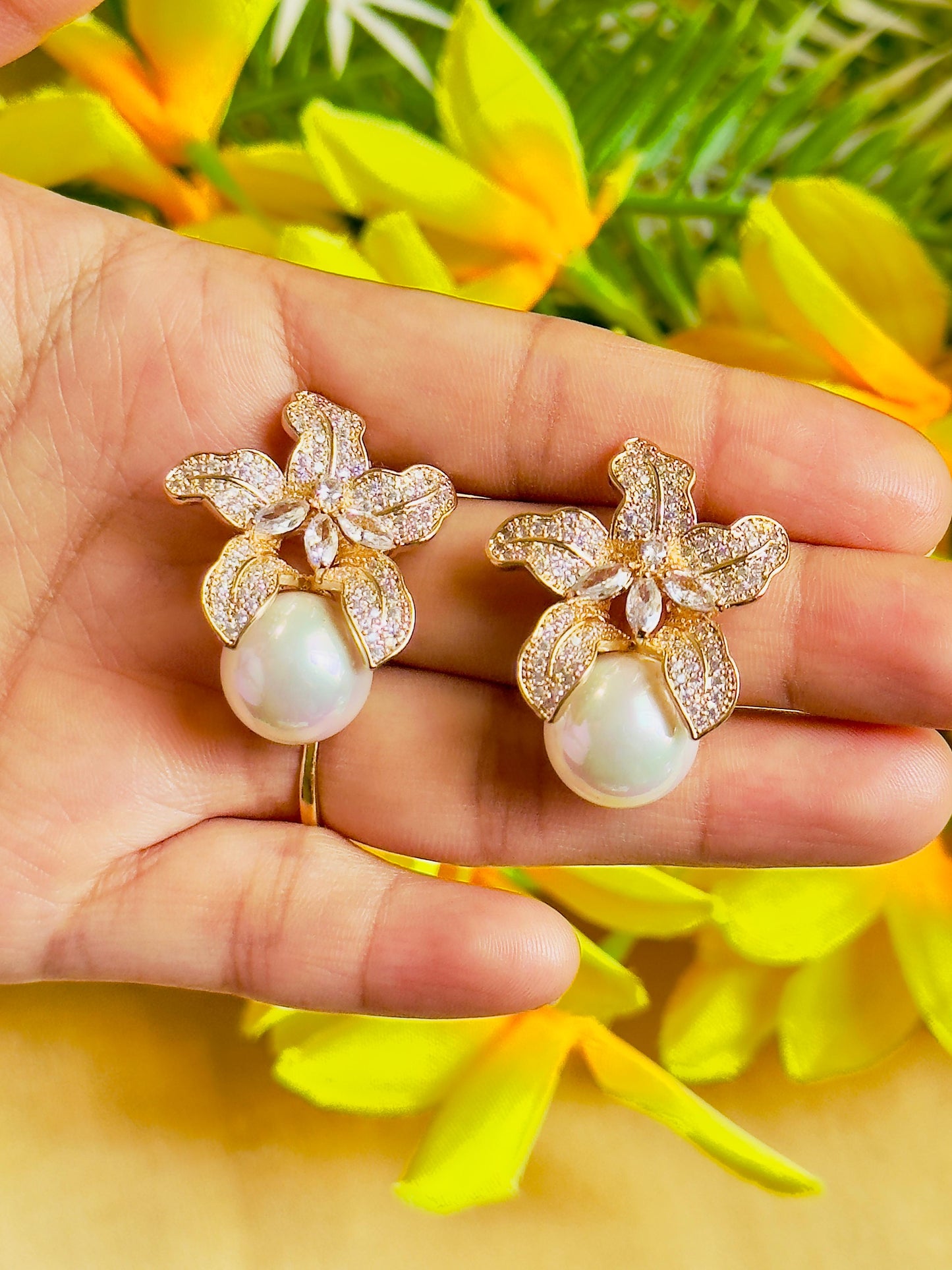 Floral Pearl CZ Studs