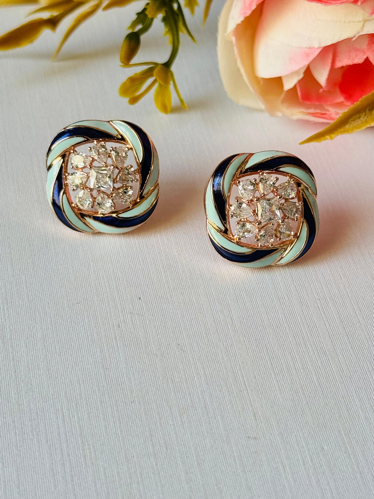 Elegant Meenakari CZ Stone Stud Earrings