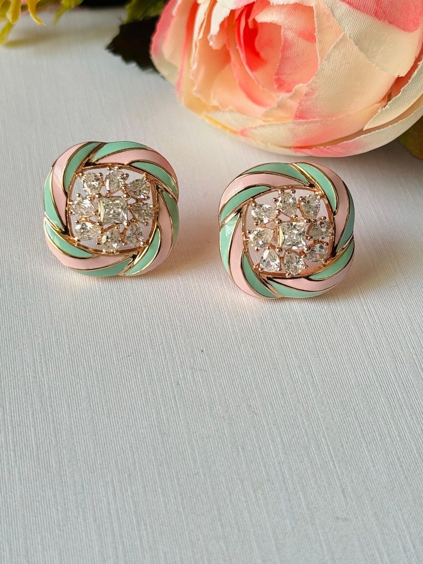 Elegant Meenakari CZ Stone Stud Earrings