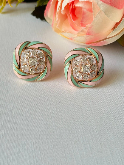 Elegant Meenakari CZ Stone Stud Earrings