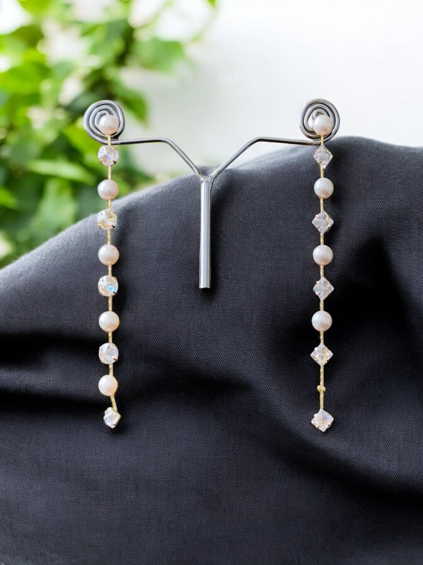 Pearl CZ Crystal Cascade Earrings