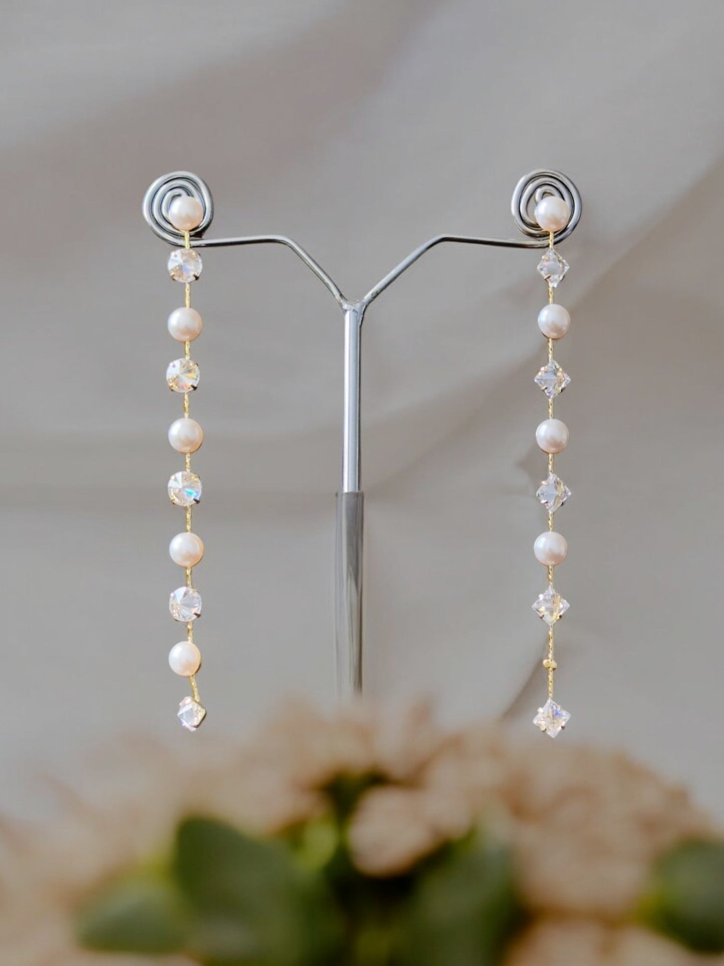 Pearl CZ Crystal Cascade Earrings