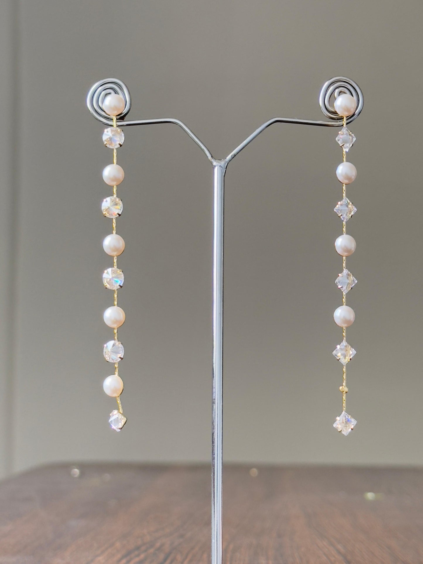 Elegant Pearl CZ Crystal Cascade Earrings