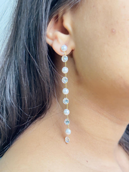 Elegant Pearl CZ Crystal Cascade Earrings