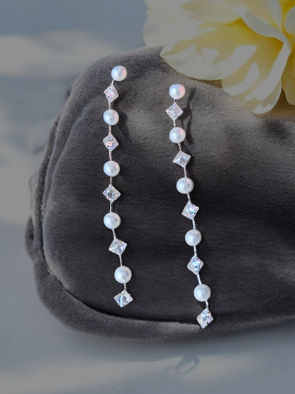 Pearl CZ Crystal Cascade Earrings