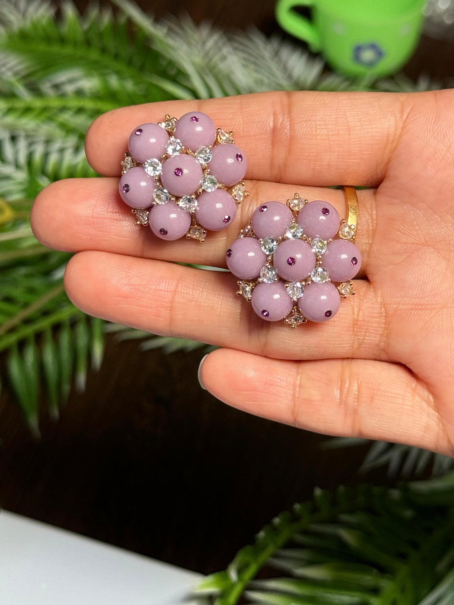 Elegant Floral Lavender CZ Cluster Earrings