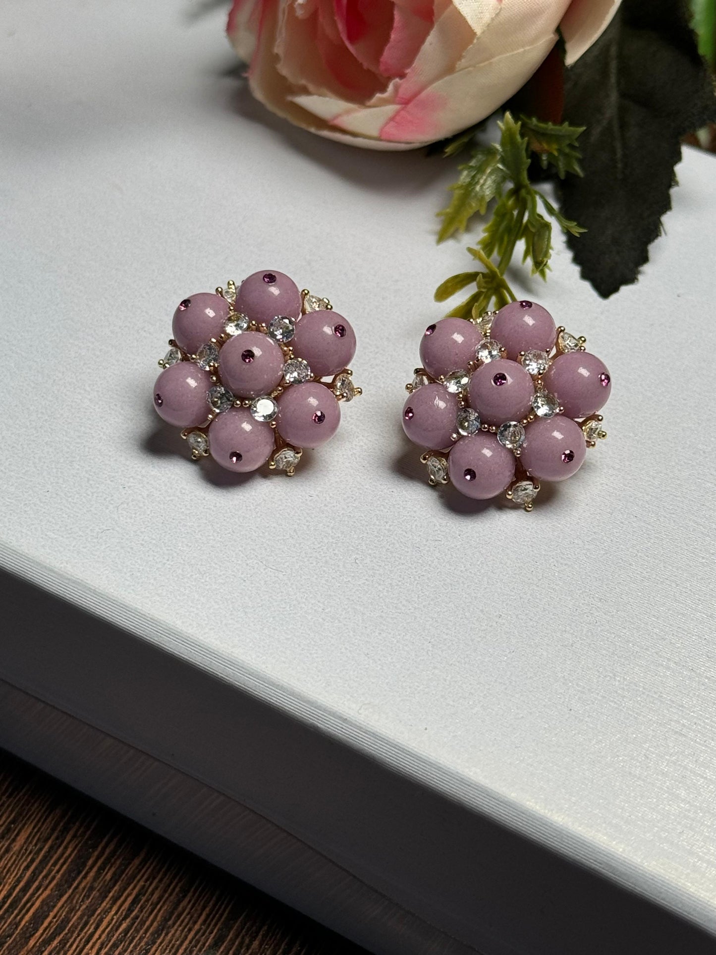 Elegant Floral Lavender CZ Cluster Earrings