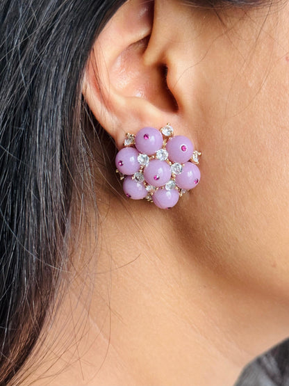 Elegant Floral Lavender CZ Cluster Earrings