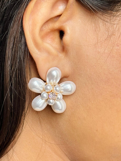 Petal-Perfect Faux Pearl Flower Earrings