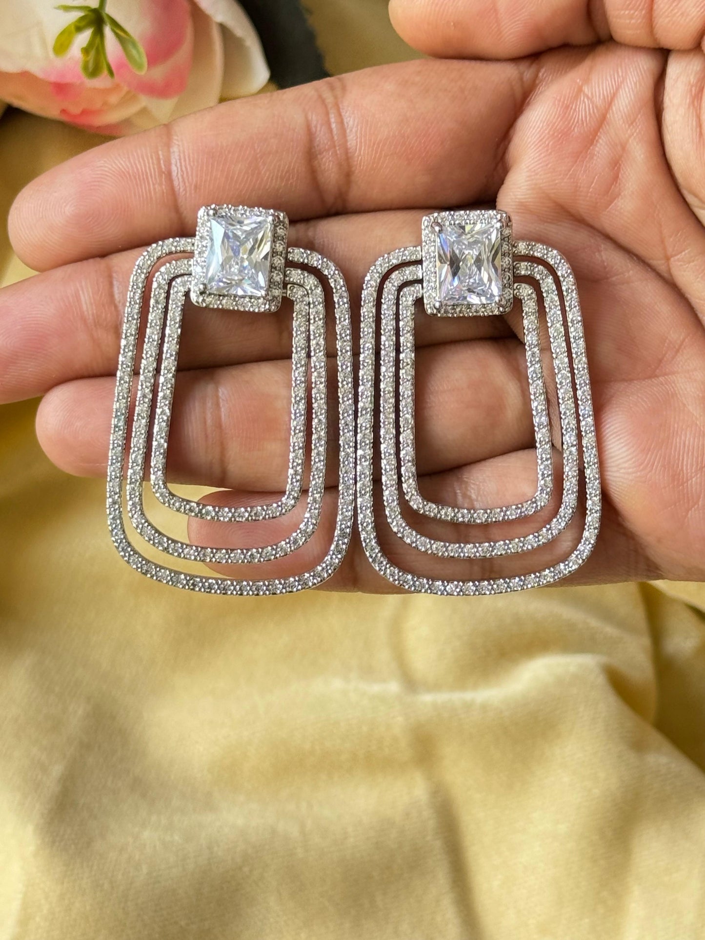 Dazzling Square Drop CZ Earrings