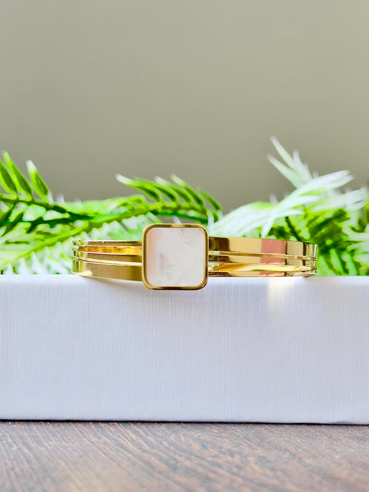 Modern Minimalist Mother of Pearl Gold-plated Kada Bracelet