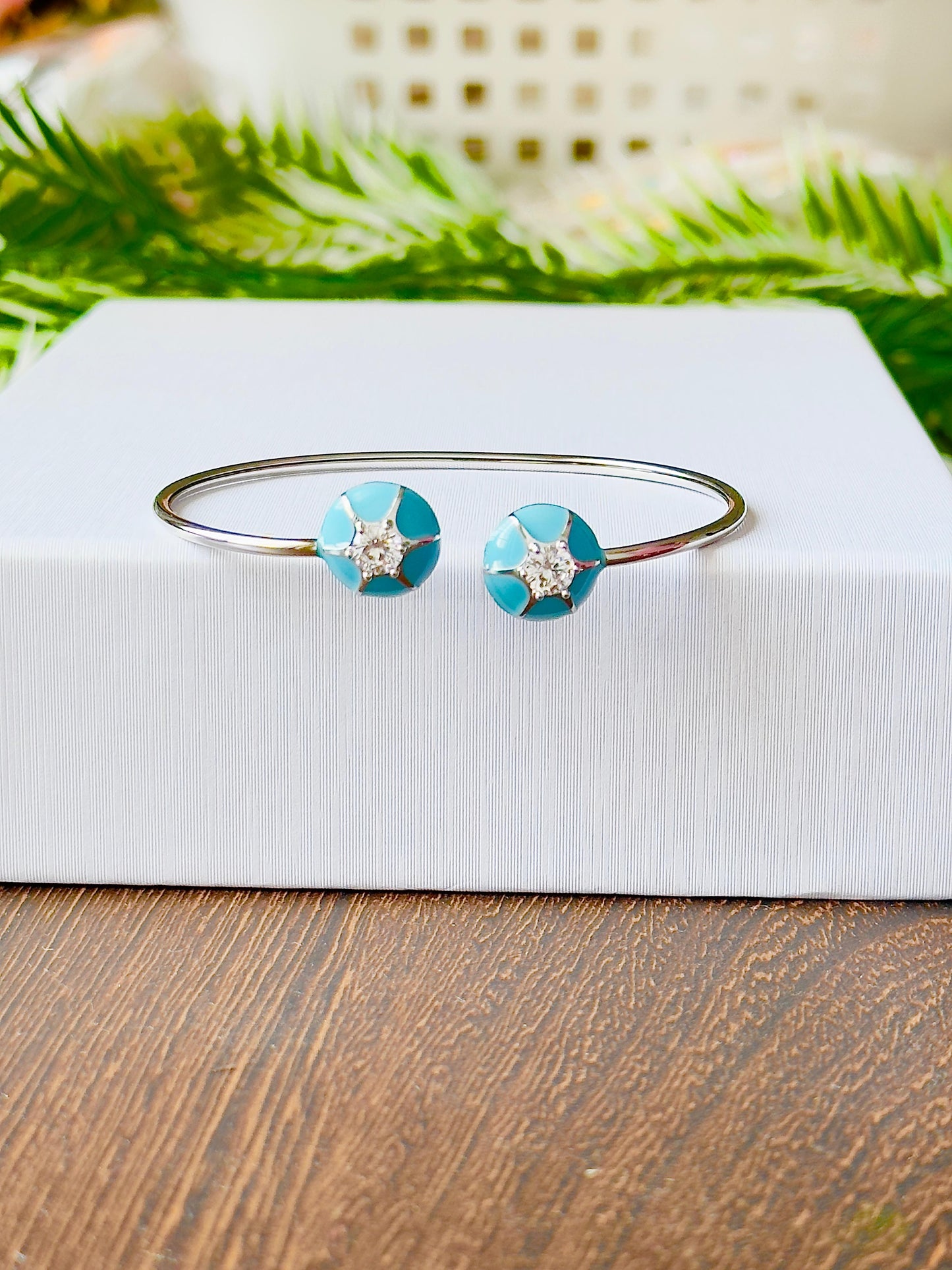 Azure Starburst Meenakari CZ Cuff Bracelet