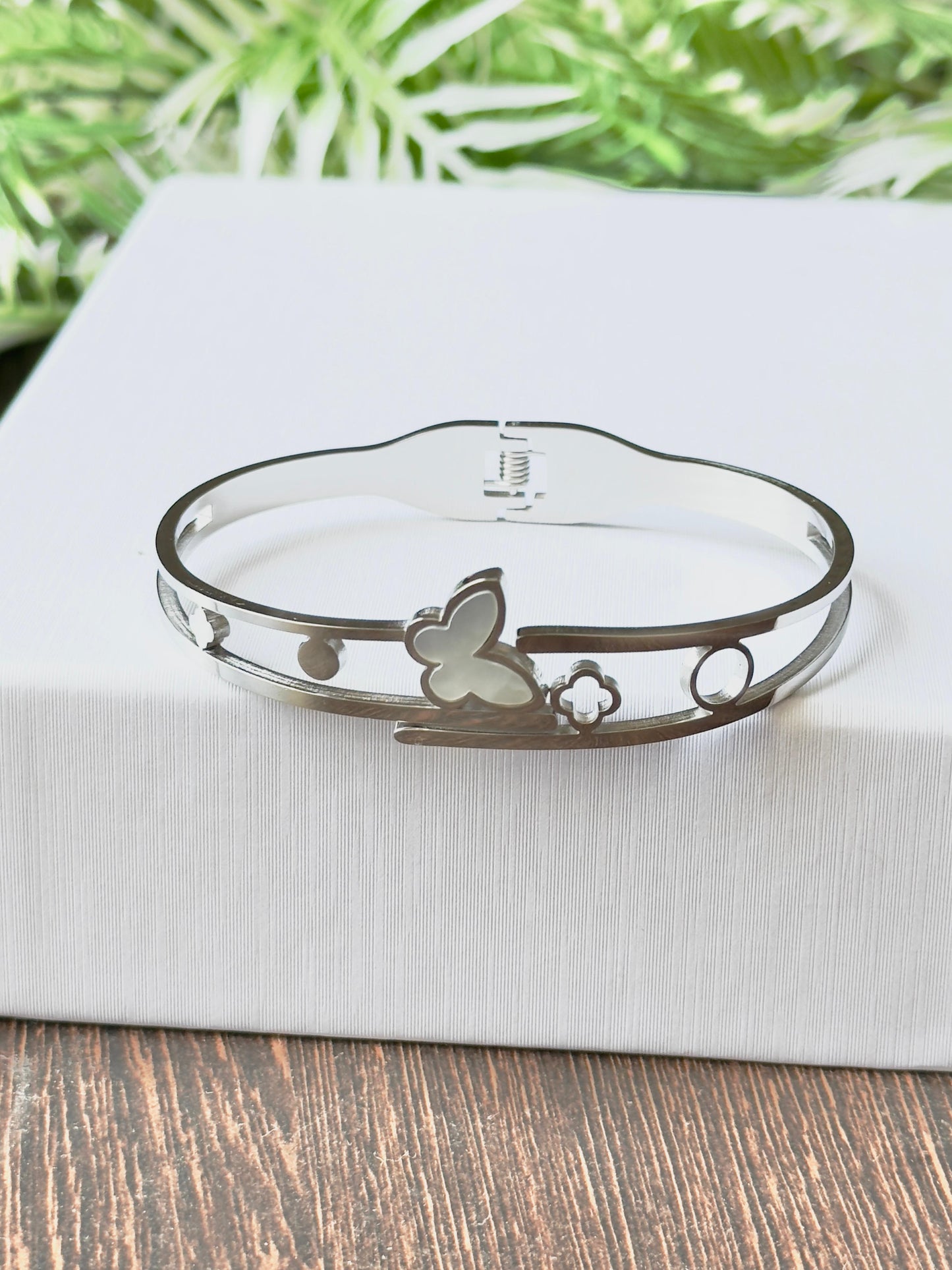 Fluttering Mother of Pearl Butterfly Kada Bracelet