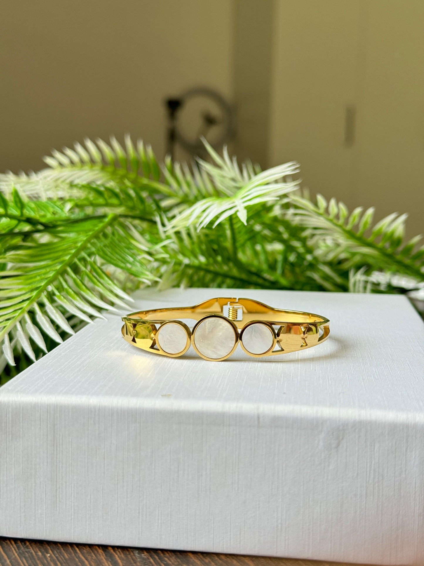 Radiant Gold-Plated Mother of Pearl Harmony Kada Bracelet