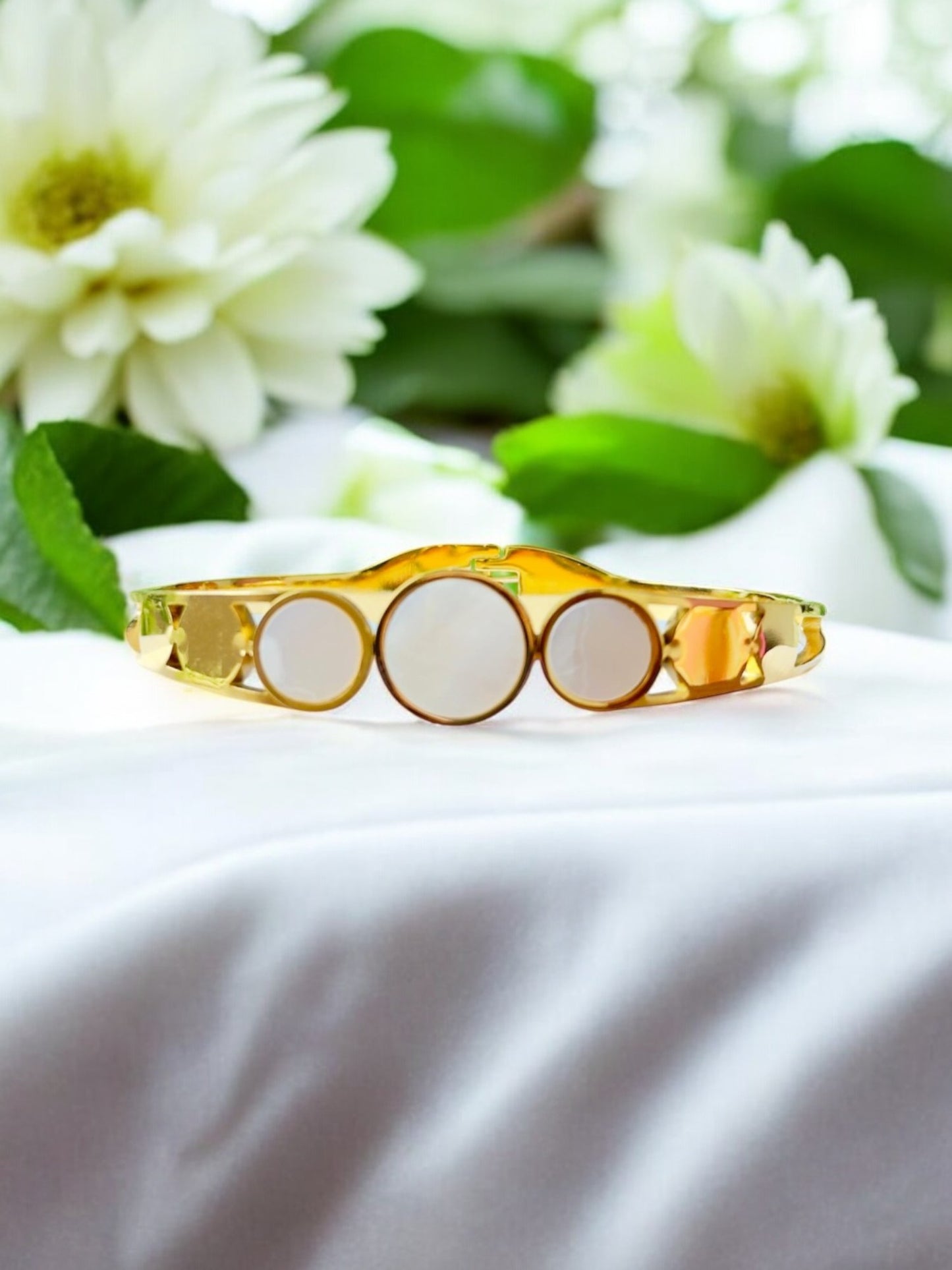 Radiant Gold-Plated Mother of Pearl Harmony Kada Bracelet