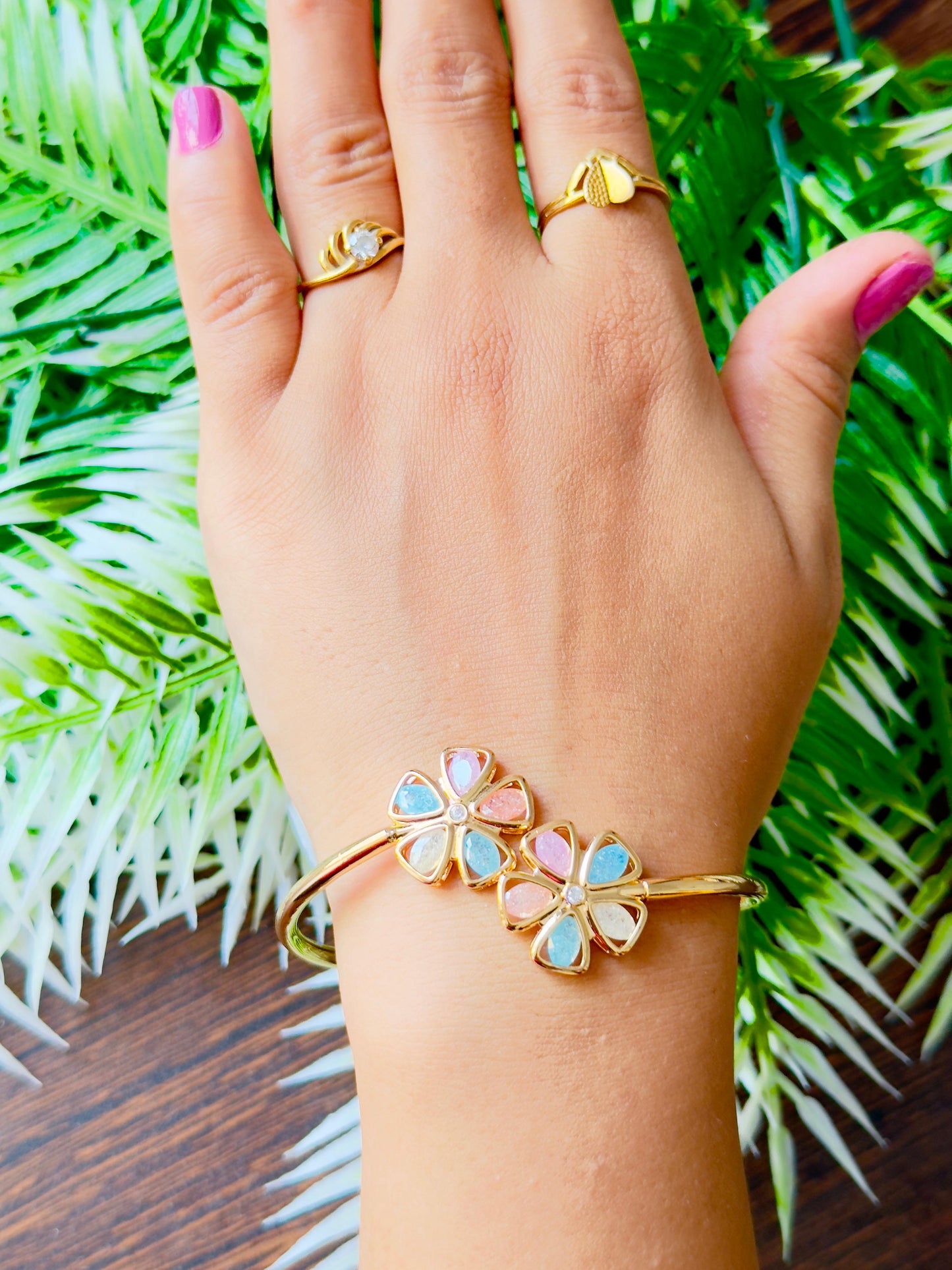 Floral Milky Sparkle CZ Kada Bracelet