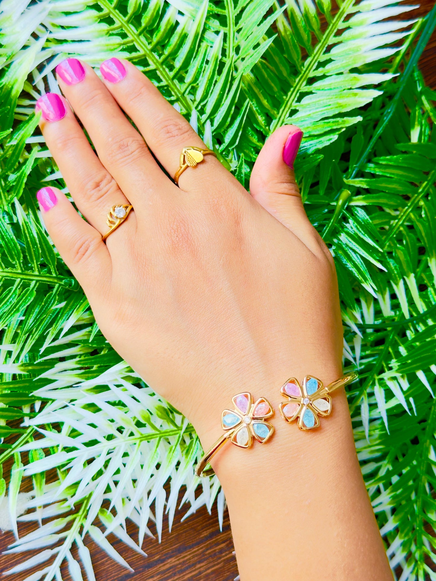 Floral Milky Sparkle CZ Kada Bracelet