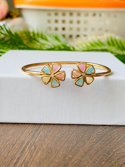 Floral Milky Sparkle CZ Kada Bracelet