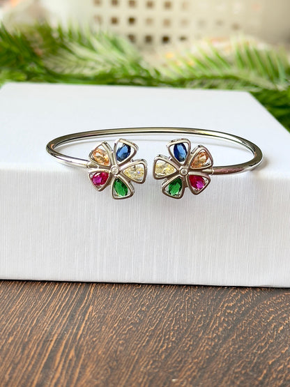 Floral Sparkle CZ Kada Bracelet