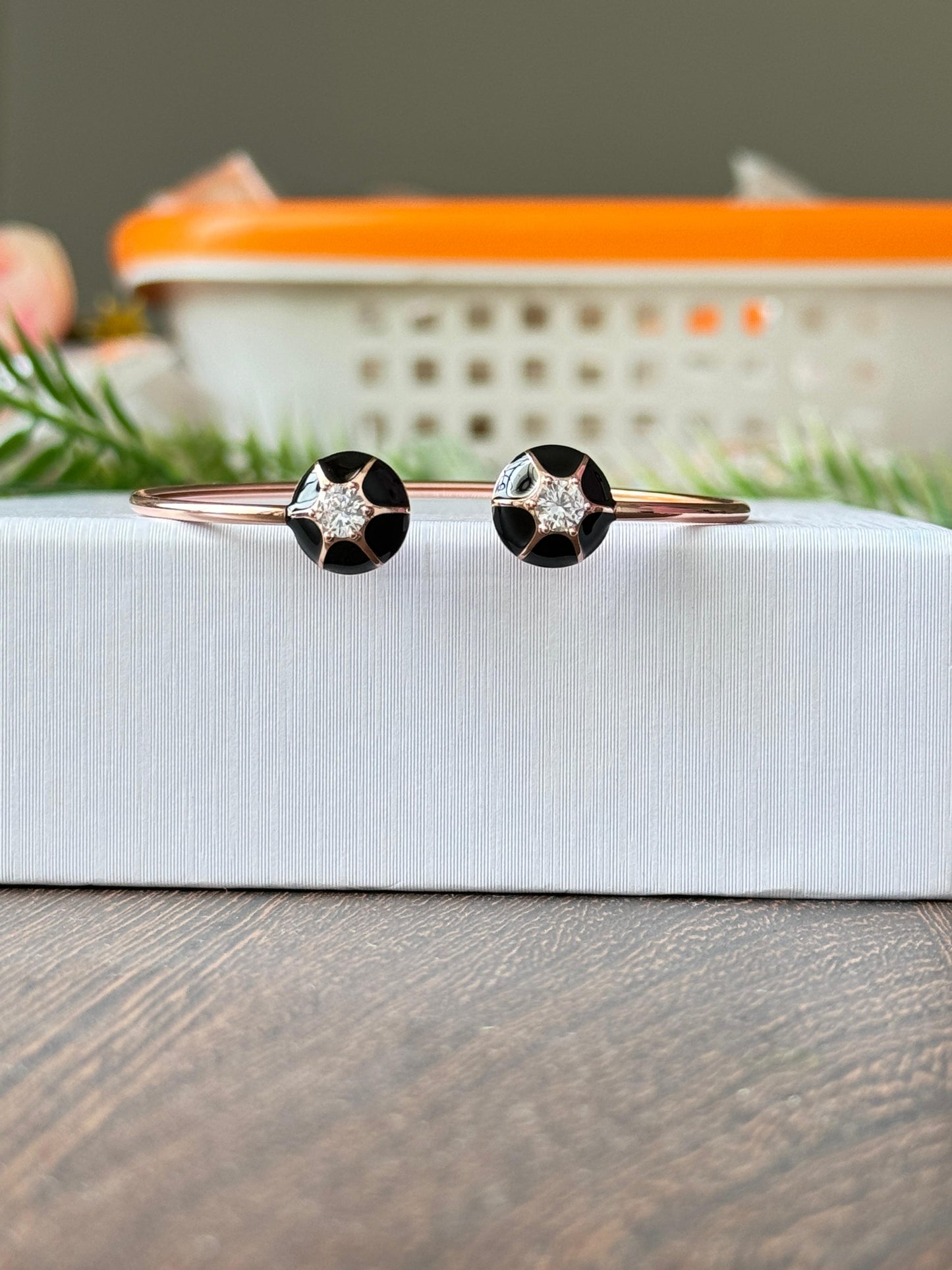 Black and Rose Gold Meenakari CZ Cuff Bracelet