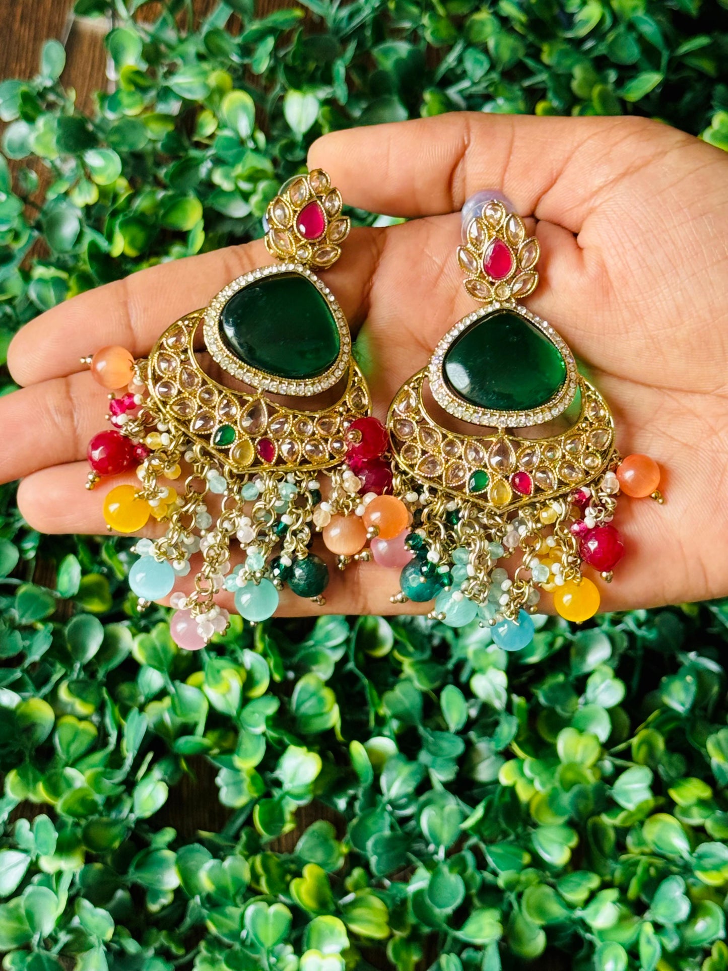 Royal Rajwadi Multi-Color Chandbali Earrings