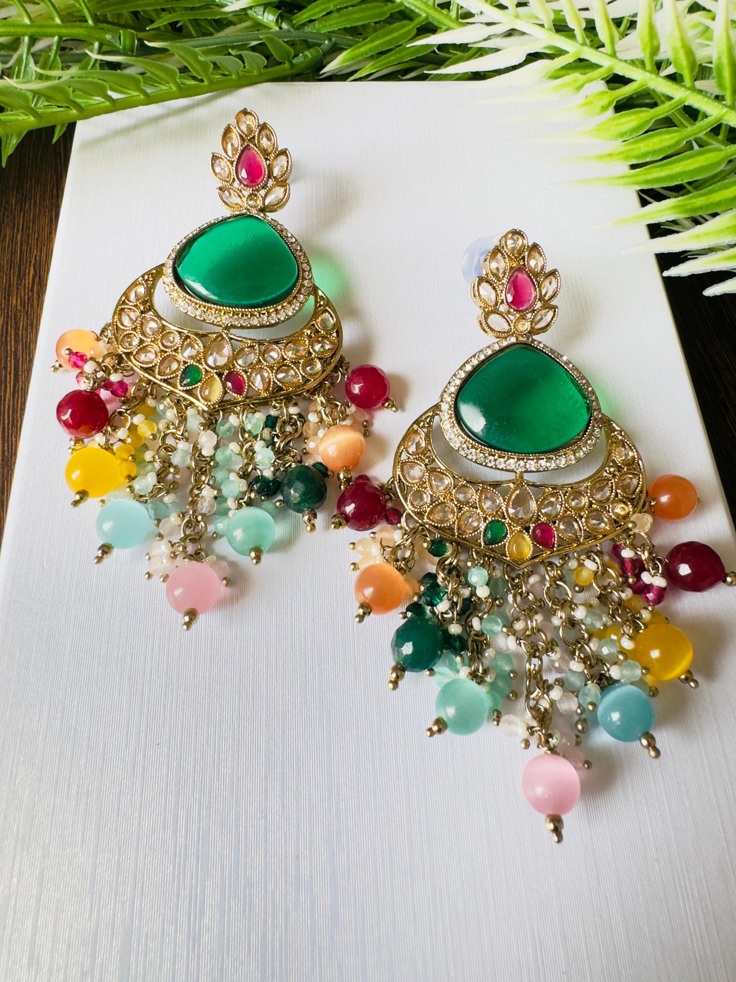 Elegant Kundan Soft Pink Meenakari Chandbali Earrings